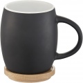 Hearth 400 ml ceramic mug with wooden coaster, Solid black / White