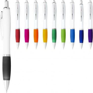 Logo trade promotional items image of: Nash ballpoint pen with white barrel and coloured grip