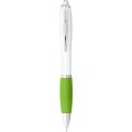 Nash ballpoint pen with white barrel and coloured grip, White / Lime