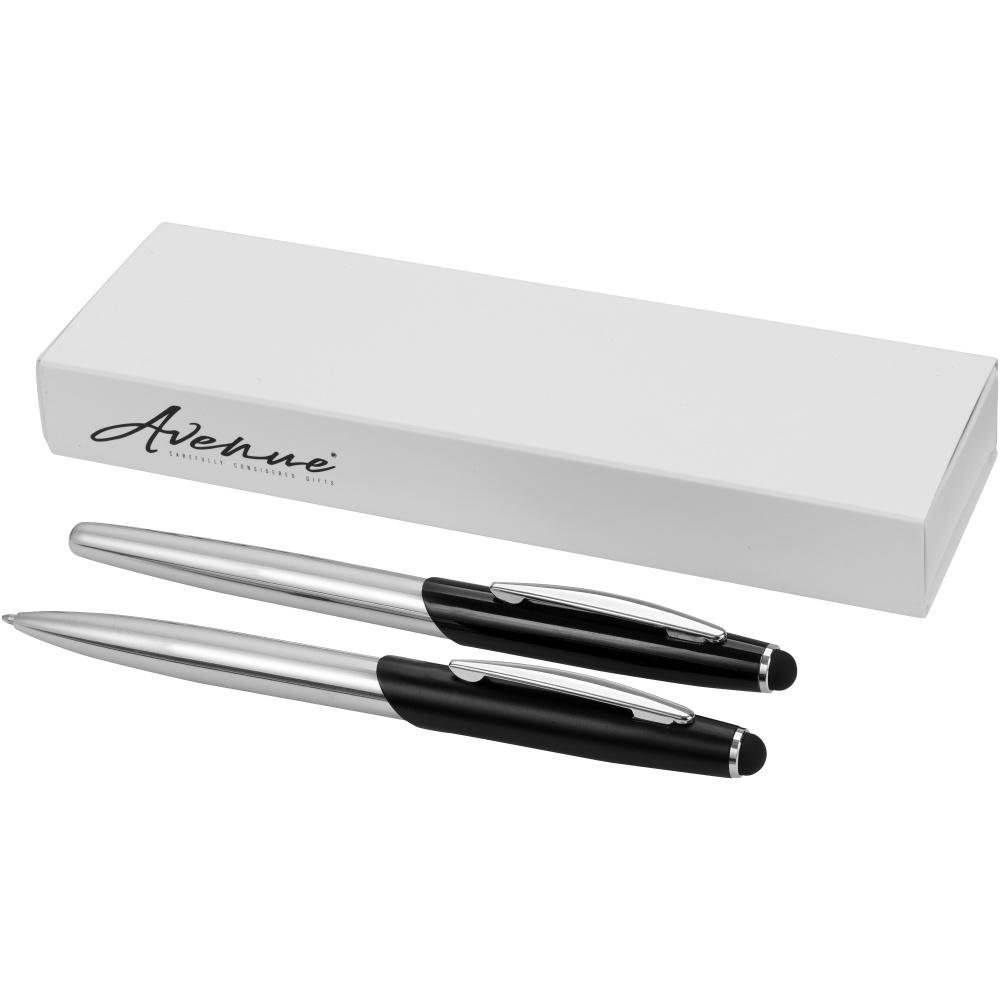 Logo trade promotional giveaway photo of: Geneva stylus ballpoint pen and rollerball pen set