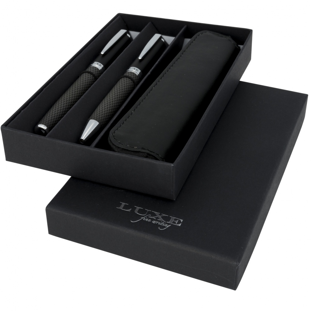 Logo trade promotional gift photo of: Carbon duo pen gift set with pouch