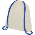 Oregon 100 g/m² cotton drawstring bag with coloured cords 5L, Natural / Royal blue