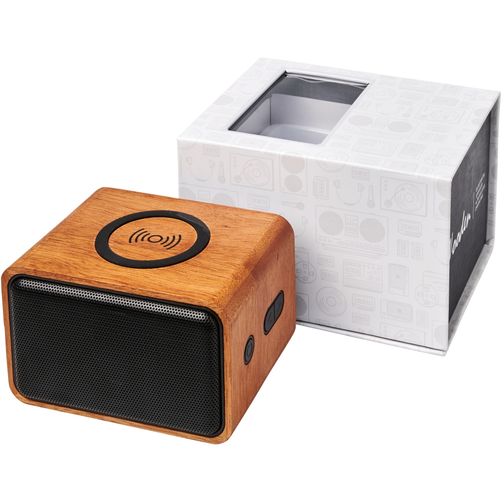 Logotrade promotional merchandise image of: Wooden 3W speaker with wireless charging pad