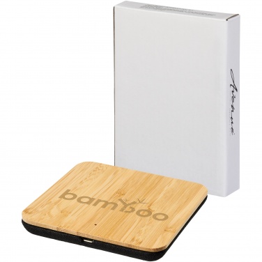 Logo trade promotional items image of: Leaf 5W bamboo and fabric wireless charging pad