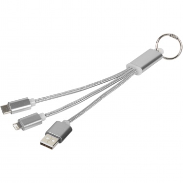 Logo trade corporate gifts image of: Metal 3-in-1 charging cable with keychain