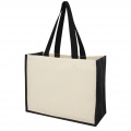 Varai 320 g/m² canvas and jute shopping tote bag 23L, Solid black