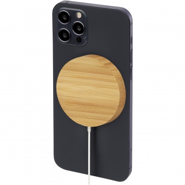 Logo trade promotional gifts picture of: Atra 10W bamboo magnetic wireless charging pad