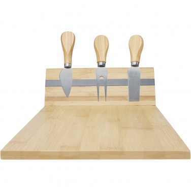 Logo trade promotional merchandise picture of: Mancheg bamboo magnetic cheese board and tools