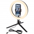 Studio ring light for selfies and vlogging with phone holder and tripod, Solid black