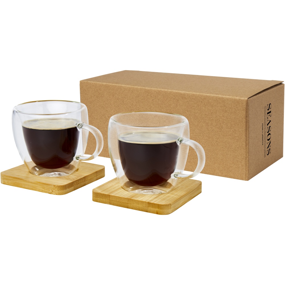 Logo trade promotional items image of: Manti 2-piece 100 ml double-wall glass cup with bamboo coaster 