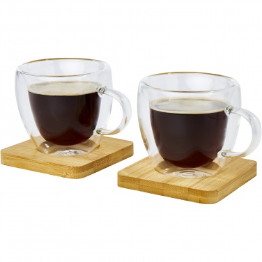 Logotrade promotional gift image of: Manti 2-piece 100 ml double-wall glass cup with bamboo coaster 