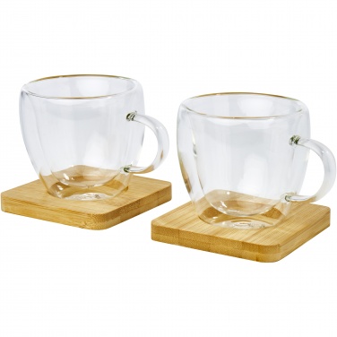 Logotrade promotional items photo of: Manti 2-piece 100 ml double-wall glass cup with bamboo coaster 