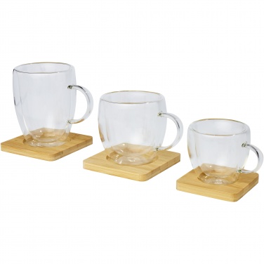 Logotrade promotional gift picture of: Manti 2-piece 100 ml double-wall glass cup with bamboo coaster 