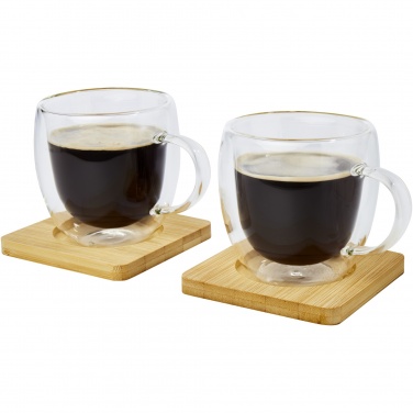 Logo trade promotional merchandise image of: Manti 2-piece 250 ml double-wall glass cup with bamboo coaster 