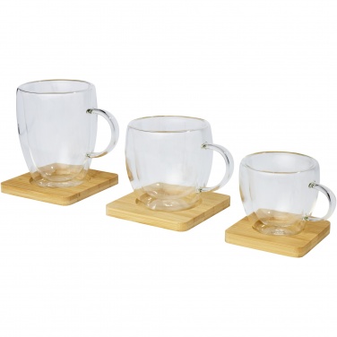 Logo trade promotional gift photo of: Manti 2-piece 250 ml double-wall glass cup with bamboo coaster 