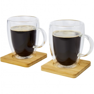 Logotrade business gifts photo of: Manti 2-piece 350 ml double-wall glass cup with bamboo coaster 