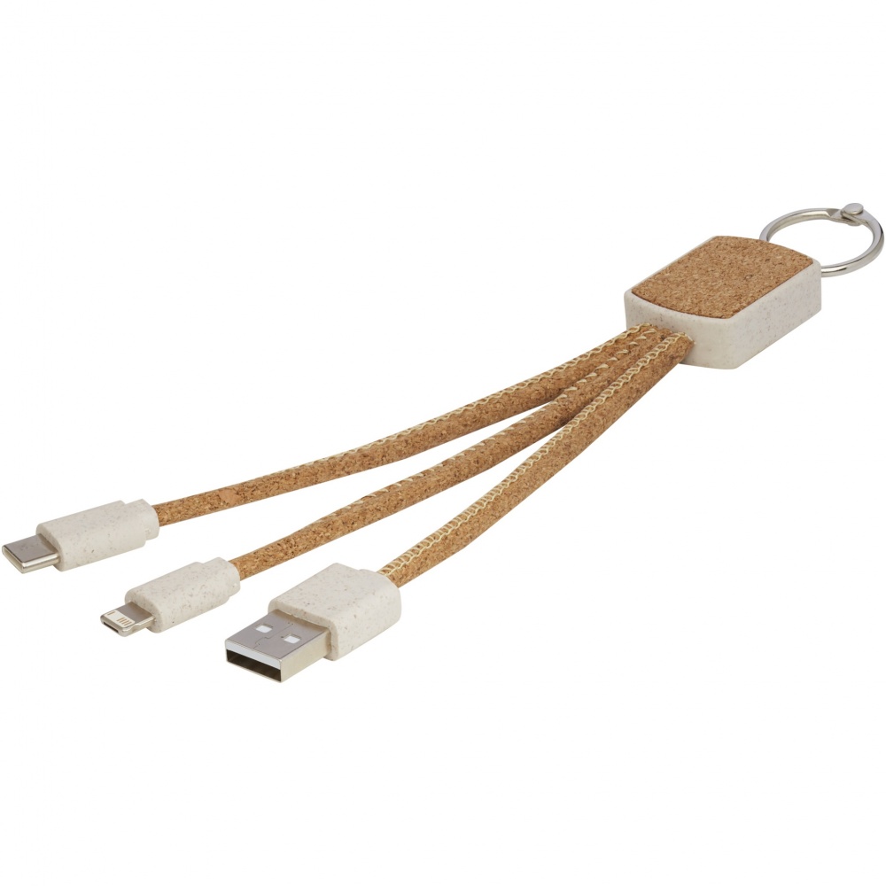 Logo trade promotional gifts image of: Bates wheat straw and cork 3-in-1 charging cable