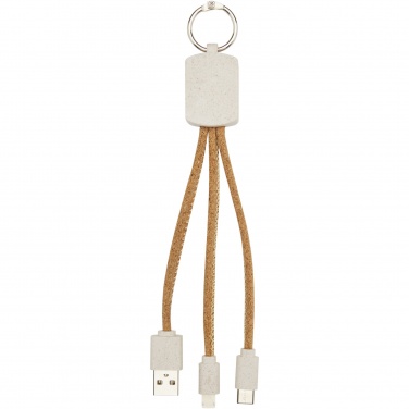 Logo trade promotional products image of: Bates wheat straw and cork 3-in-1 charging cable