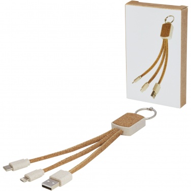 Logo trade promotional products image of: Bates wheat straw and cork 3-in-1 charging cable