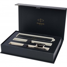 Parker IM achromatic ballpoint and rollerball pen set with gift box