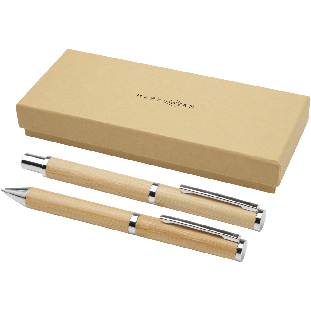 Logo trade business gifts image of: Apolys bamboo ballpoint and rollerball pen gift set 