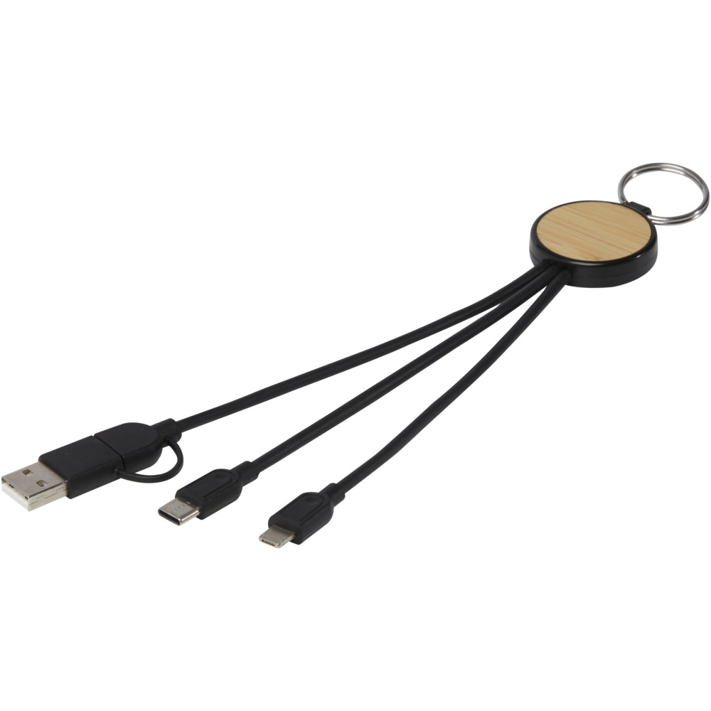 Logo trade promotional gifts picture of: Tecta 6-in-1 recycled plastic/bamboo charging cable with keyring