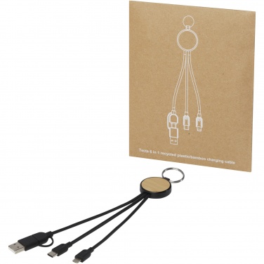 Logo trade business gifts image of: Tecta 6-in-1 recycled plastic/bamboo charging cable with keyring