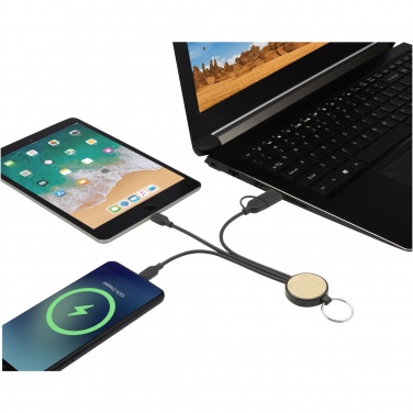 Logotrade promotional giveaway image of: Tecta 6-in-1 recycled plastic/bamboo charging cable with keyring