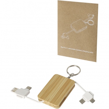 Logotrade corporate gift picture of: Reel 6-in-1 retractable bamboo key ring charging cable