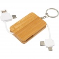 Reel 6-in-1 retractable bamboo key ring charging cable, Natural