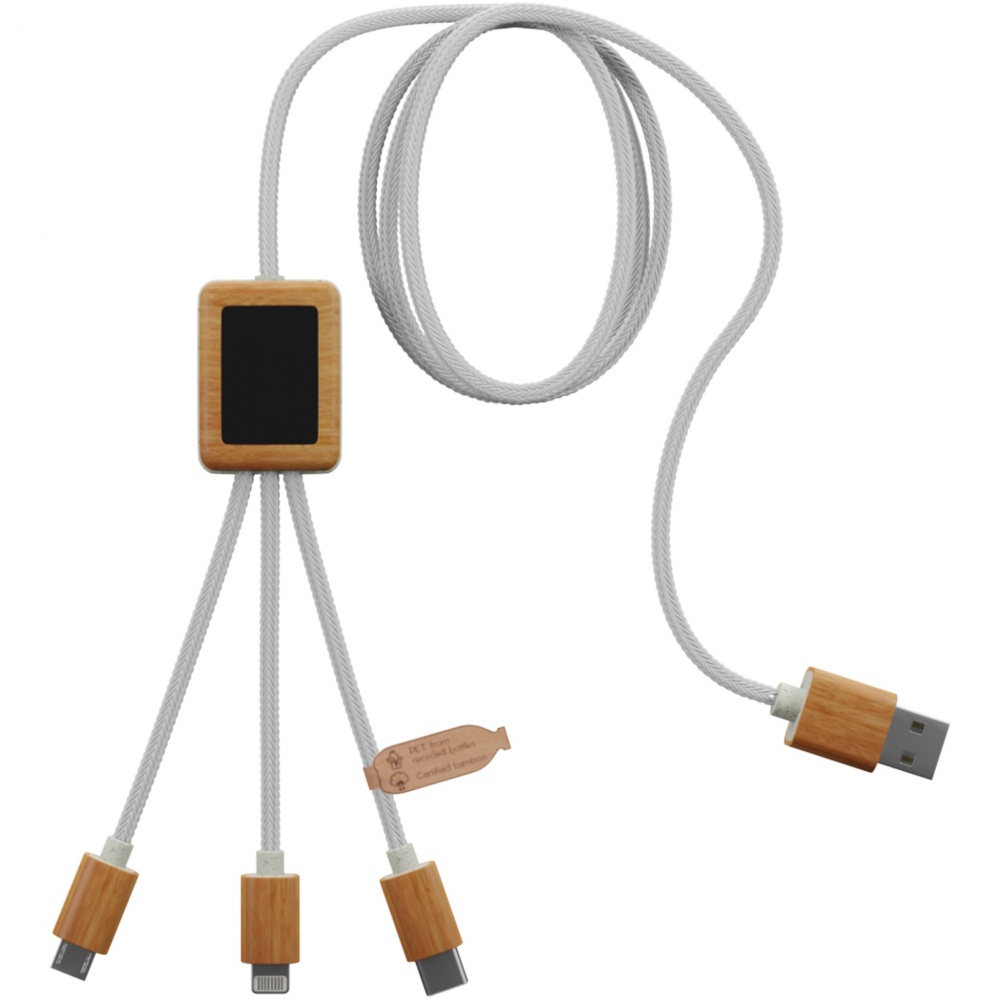 Logo trade promotional merchandise image of: SCX.design C39 3-in-1 rPET light-up logo charging cable with squared bamboo casing