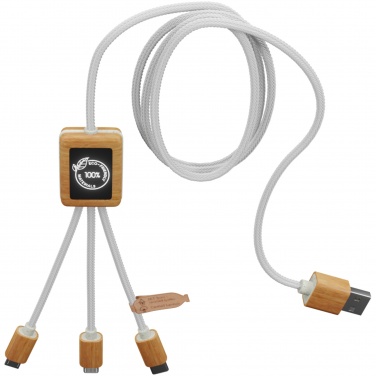 Logo trade promotional merchandise photo of: SCX.design C39 3-in-1 rPET light-up logo charging cable with squared bamboo casing