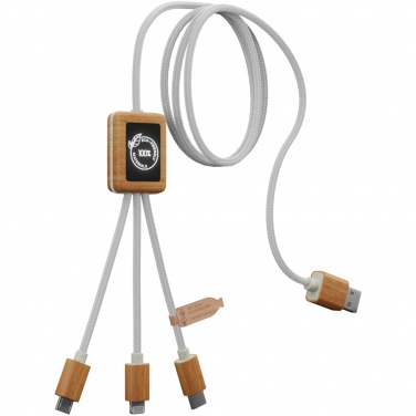 Logotrade promotional item image of: SCX.design C39 3-in-1 rPET light-up logo charging cable with squared bamboo casing