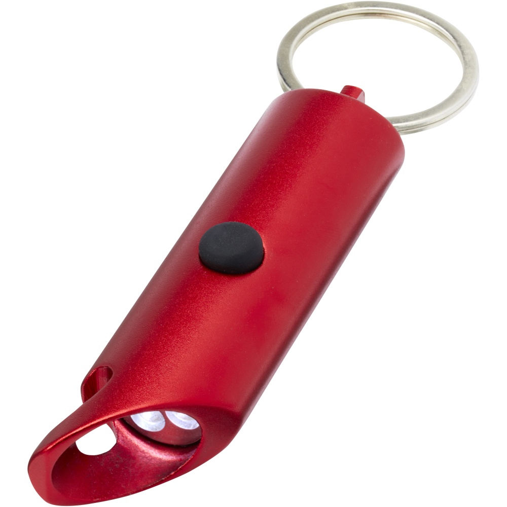 Logotrade promotional item image of: Flare RCS recycled aluminium IPX LED light and bottle opener with keychain