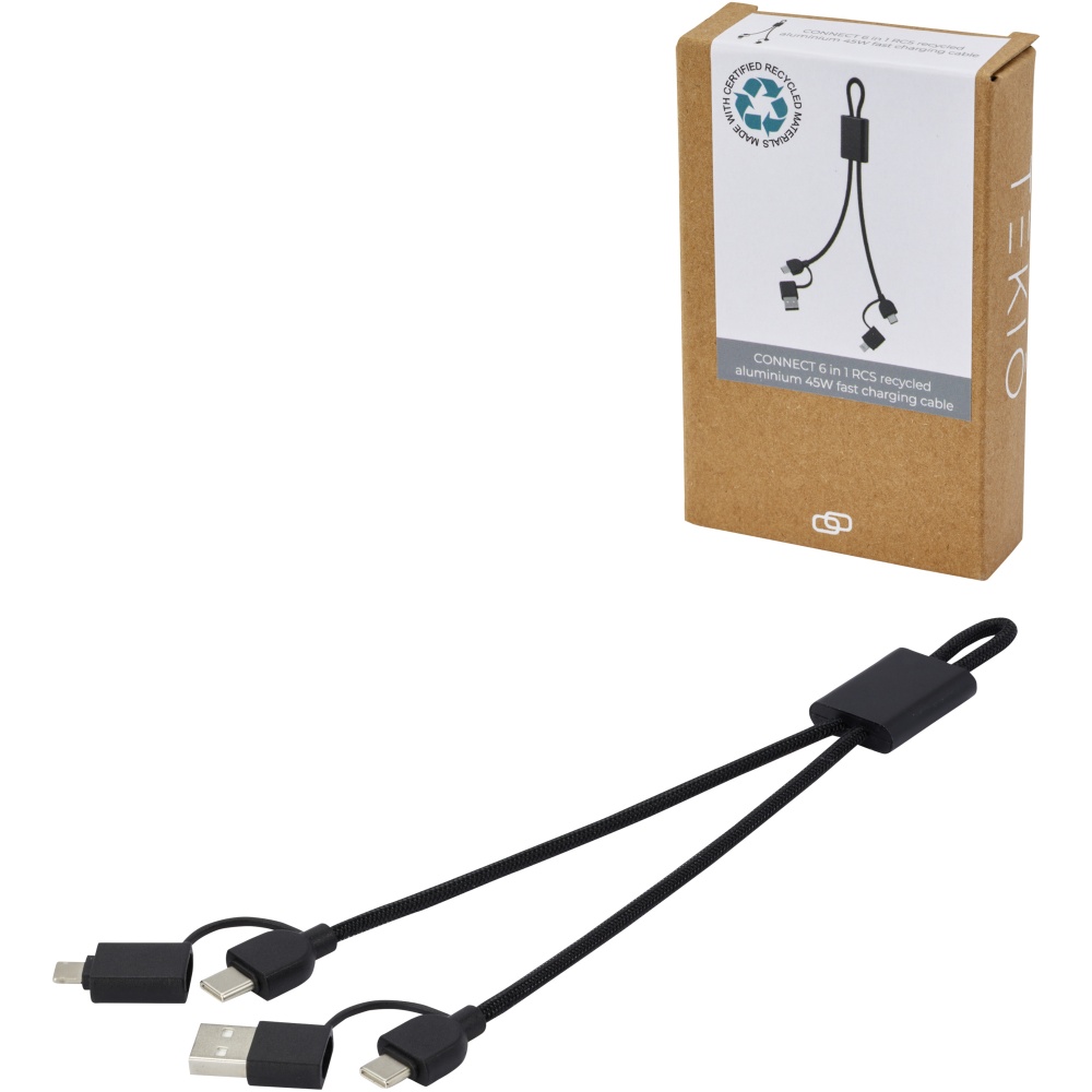 Logo trade promotional items image of: Connect 6-in-1 RCS recycled aluminium 45W quick charge & data transfer cable