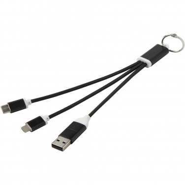 Logo trade promotional gifts picture of: Metal 4-in-1 recycled aluminium charging cable with keychain