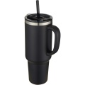 Sydney 1200 ml double wall RCS certified copper vacuum insulated tumbler with straw, Solid black