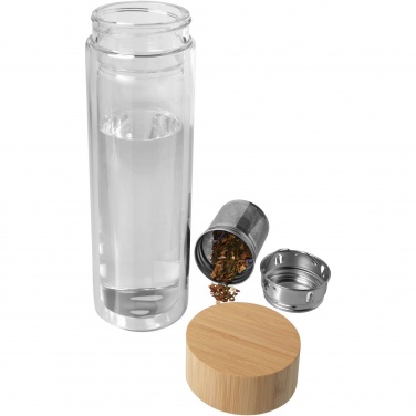 Logo trade advertising product photo of: Bailey 400 ml borsilicate glass infuser bottle with bamboo lid