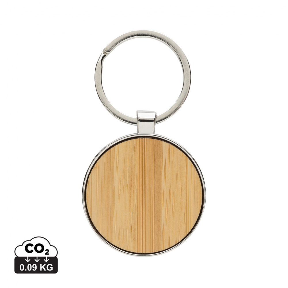 Logotrade promotional items photo of: RCS recycled zinc alloy round keychain with bamboo