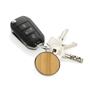 Logotrade promotional product image of: RCS recycled zinc alloy round keychain with bamboo