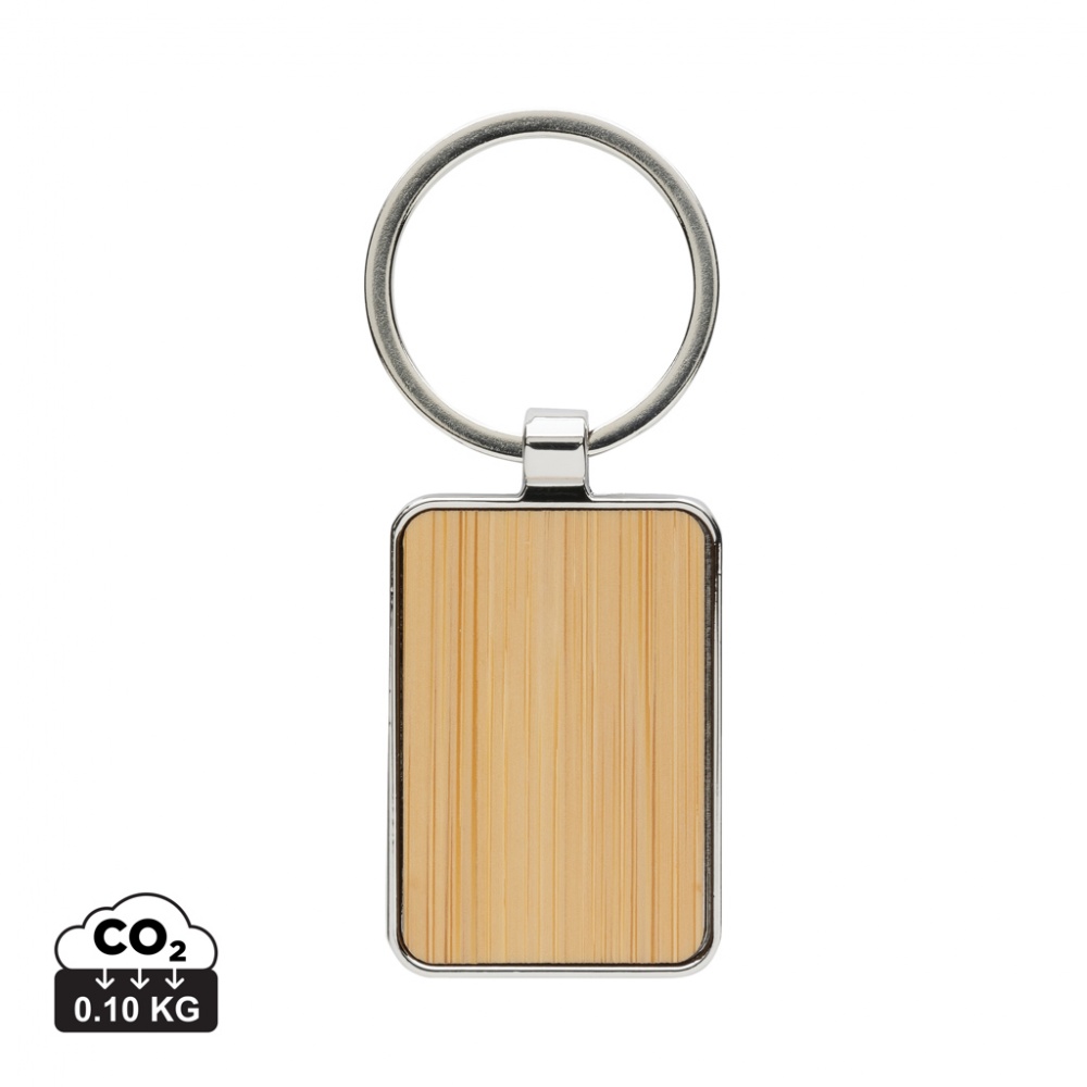 Logotrade promotional merchandise photo of: RCS recycled zinc alloy rectangle keychain with bamboo