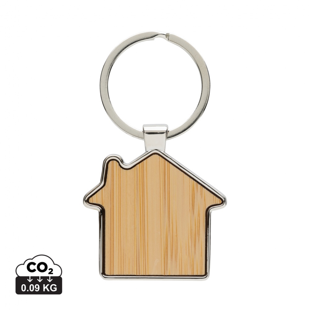 Logo trade promotional gifts picture of: RCS recycled zinc alloy house keychain with bamboo