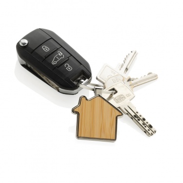 Logo trade promotional product photo of: RCS recycled zinc alloy house keychain with bamboo