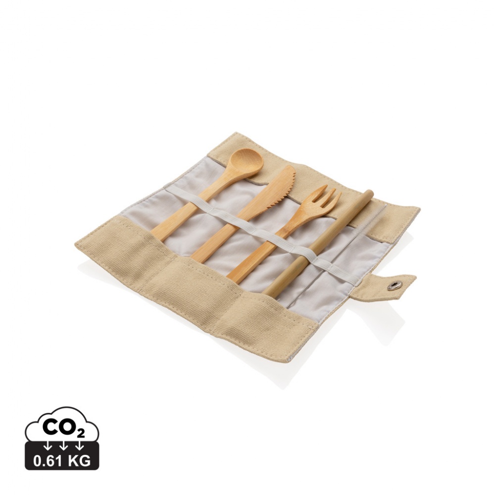 Logo trade promotional merchandise picture of: Reusable bamboo travel cutlery set