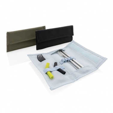 Logo trade advertising products image of: Tierra 2pcs straw and cutlery set in pouch