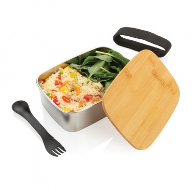 Logo trade promotional merchandise picture of: Stainless steel lunchbox with bamboo lid and spork