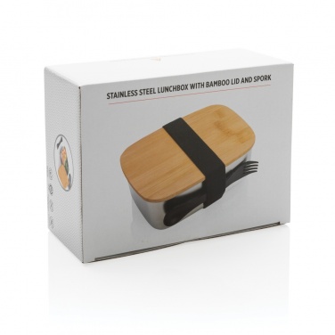 Logo trade promotional item photo of: Stainless steel lunchbox with bamboo lid and spork