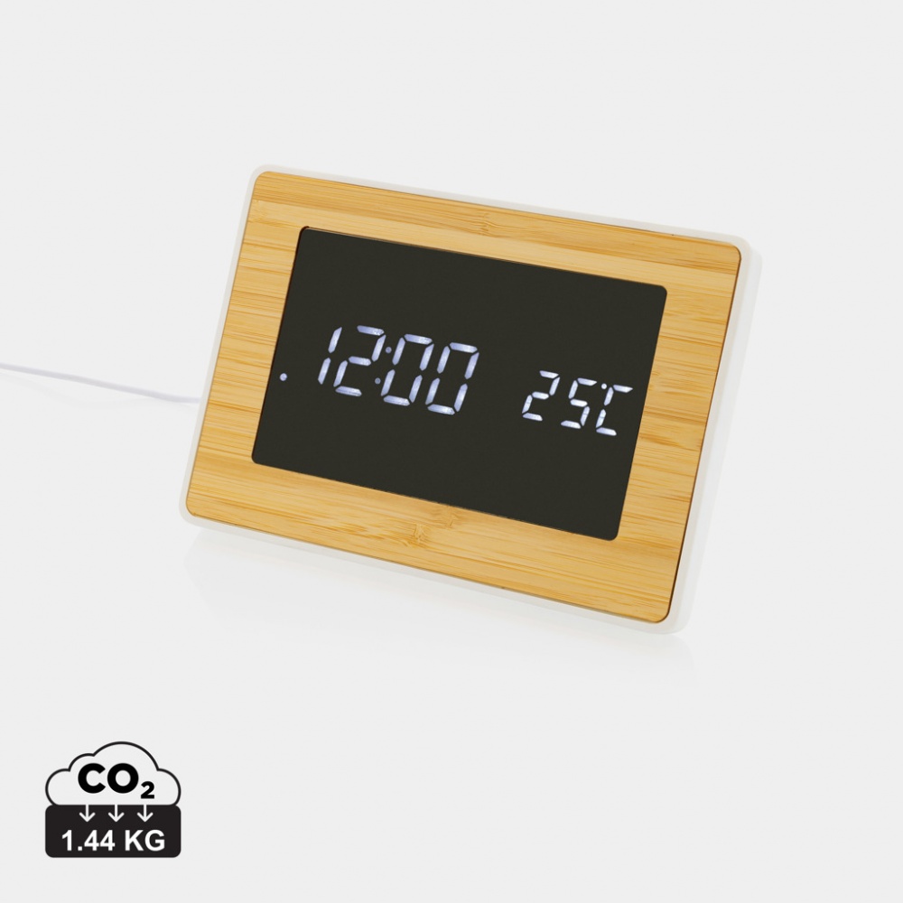 Logo trade promotional items image of: Utah RCS recycled plastic and bamboo LED clock