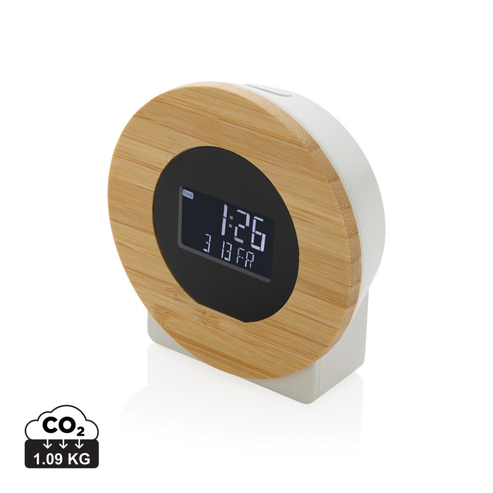 Logo trade promotional item photo of: Utah RCS rplastic and bamboo LCD desk clock