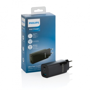 Logo trade promotional products image of: Philips 65W ultra fast PD 3-port USB wall charger